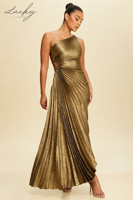 Vestido black gold plisado