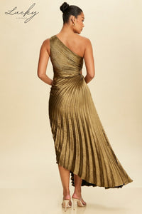 Vestido black gold plisado
