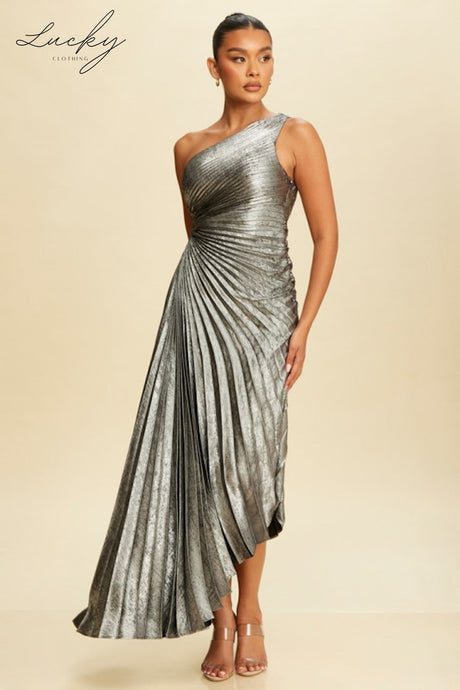 Vestido black silver plisado