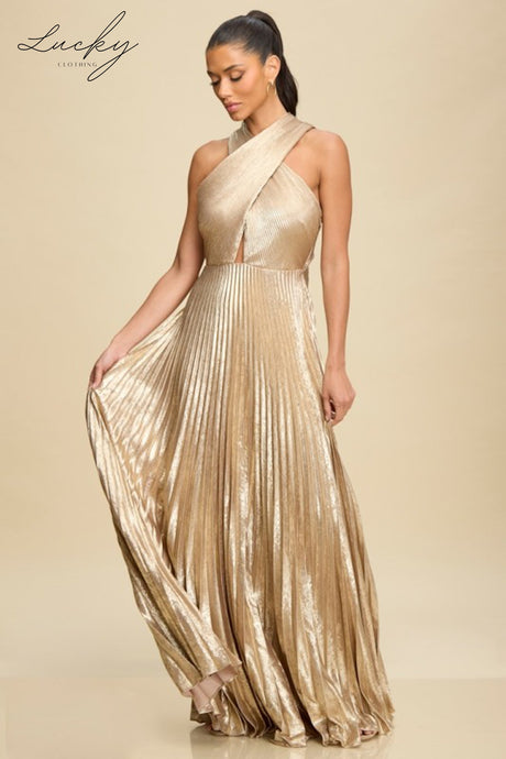 Vestido champagne plisado