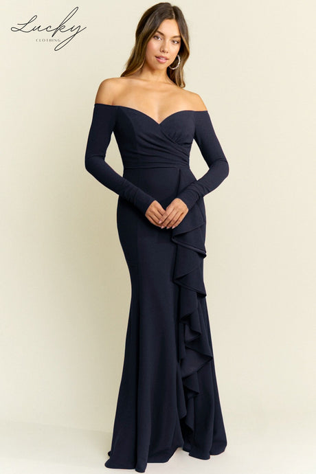 Vestido azul navy strapless con mangas