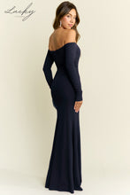 Cargar imagen en el visor de la galería, Vestido azul navy strapless con mangas