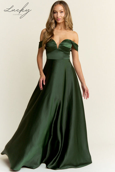 Vestido verde oliva de satin volado