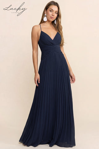 Vestido azul navy plisado