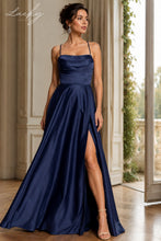 Cargar imagen en el visor de la galería, Vestido de satin navy con corse