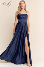Cargar imagen en el visor de la galería, Vestido de satin navy con corse