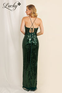Vestido verde oscuro de lentejuelas