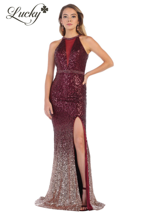 Vestido vino de lentejuelas bicolor