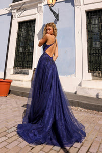 Vestido azul navy con brillos