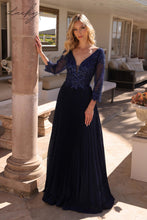 Cargar imagen en el visor de la galería, Vestido azul navy con manga plisado