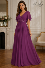 Cargar imagen en el visor de la galería, Vestido fucsia con manga corta