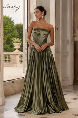 Vestido verde oliva plisado satin
