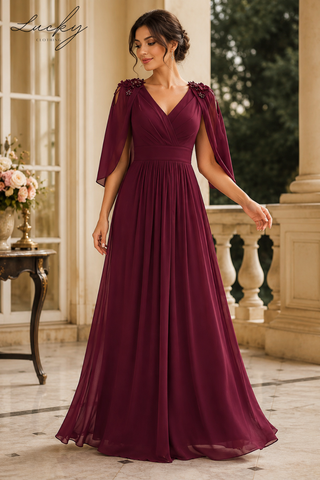 Vestido vino con manga capa