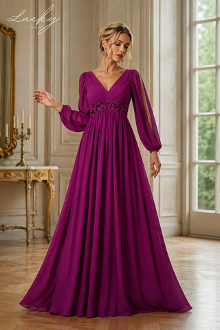Vestido magenta manga larga