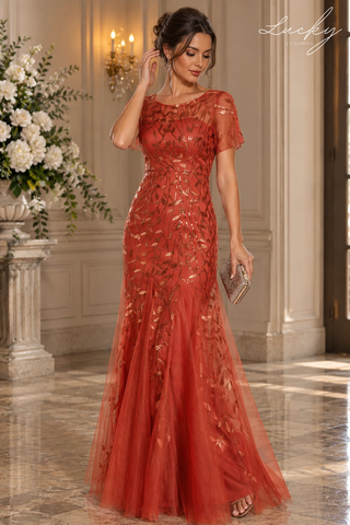 Vestido terracota de hojas