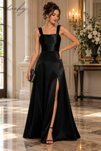 Cargar imagen en el visor de la galería, Vestido negro de satin