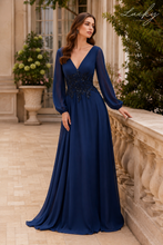 Cargar imagen en el visor de la galería, Vestido azul navy con mangas