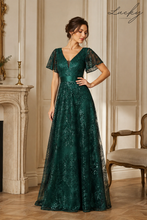 Cargar imagen en el visor de la galería, Vestido verde con lentejuelas y manga