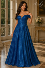 Cargar imagen en el visor de la galería, Vestido azul con brillos