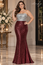 Cargar imagen en el visor de la galería, Vestido de lentejuela falda vino y top plata