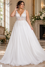 Cargar imagen en el visor de la galería, Vestido blanco con brillos en top en v