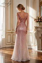 Cargar imagen en el visor de la galería, Vestido oro rosa y plata de lentejuelas
