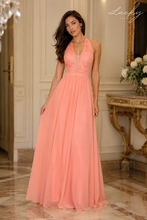 Cargar imagen en el visor de la galería, Vestido coral claro con transparencia y encaje arriba