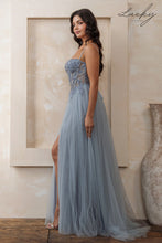 Cargar imagen en el visor de la galería, Vestido dusty blue con piedras y tirantes