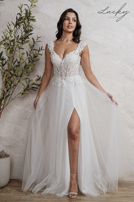 Vestido blanco con encaje y brillos