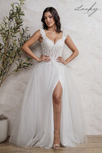 Vestido blanco con encaje y brillos