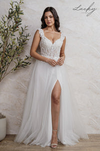Vestido blanco con encaje y brillos