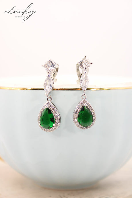 Arete plateado y verde