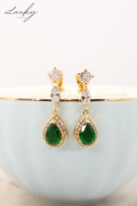 Arete dorado y verde de clip