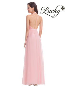 Vestido coral claro con transparencia y encaje arriba