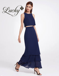 Vestido sencillo azul navy de dos piezas