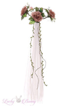 Cargar imagen en el visor de la galería, Velo corona blanco con flores rosa