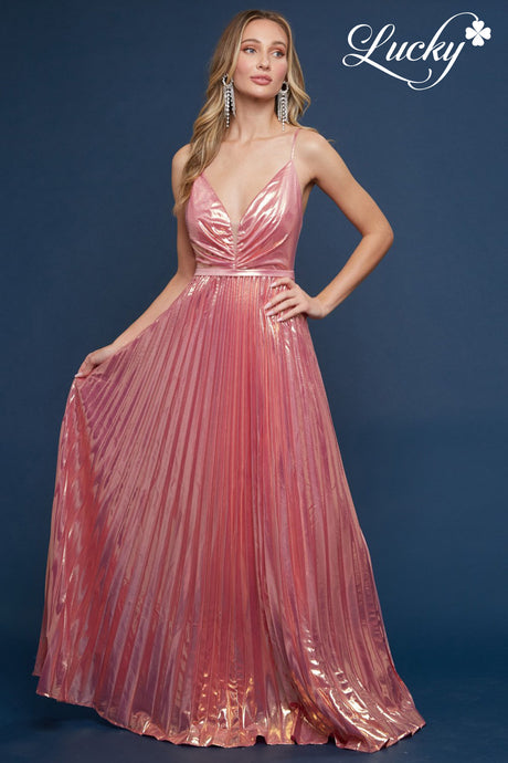 Vestido blush metalico plisado